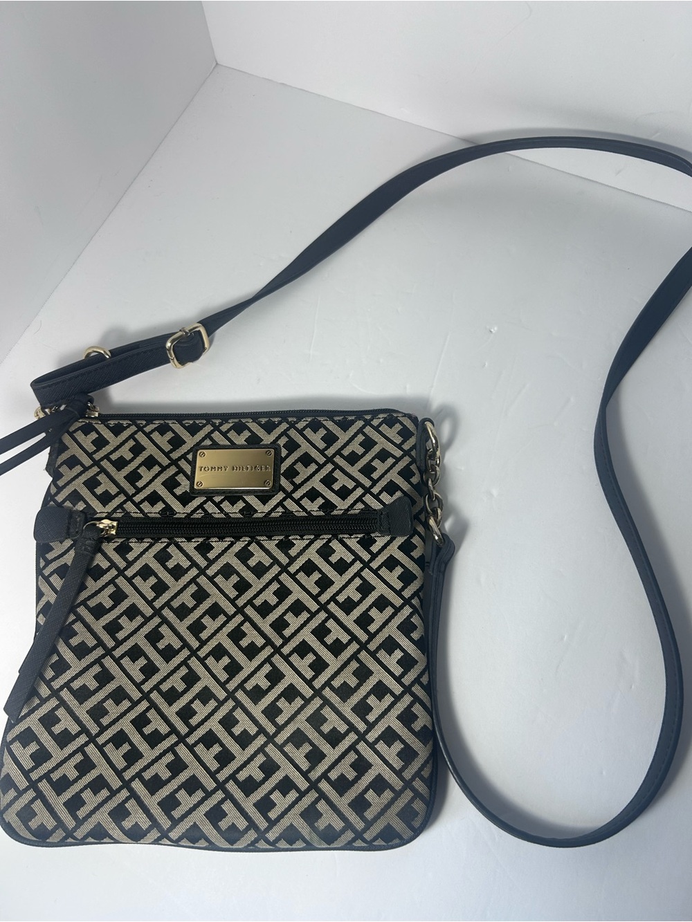 Tommy Hilfiger Black & Cream Monogram Crossbody Bag